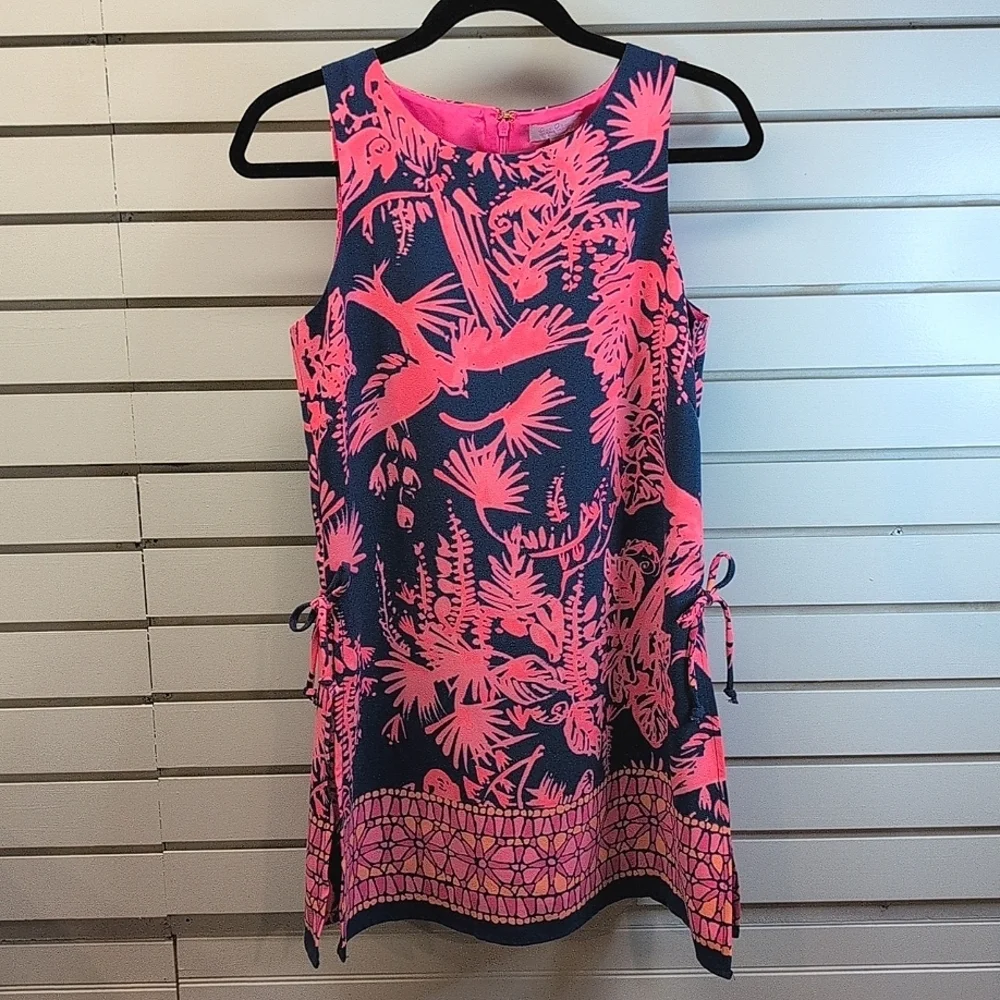 Lilly Pulitzer Donna Sleeveless Romper Shift Dress Night Caw Blue Pink Size 2 - Picture 3 of 8